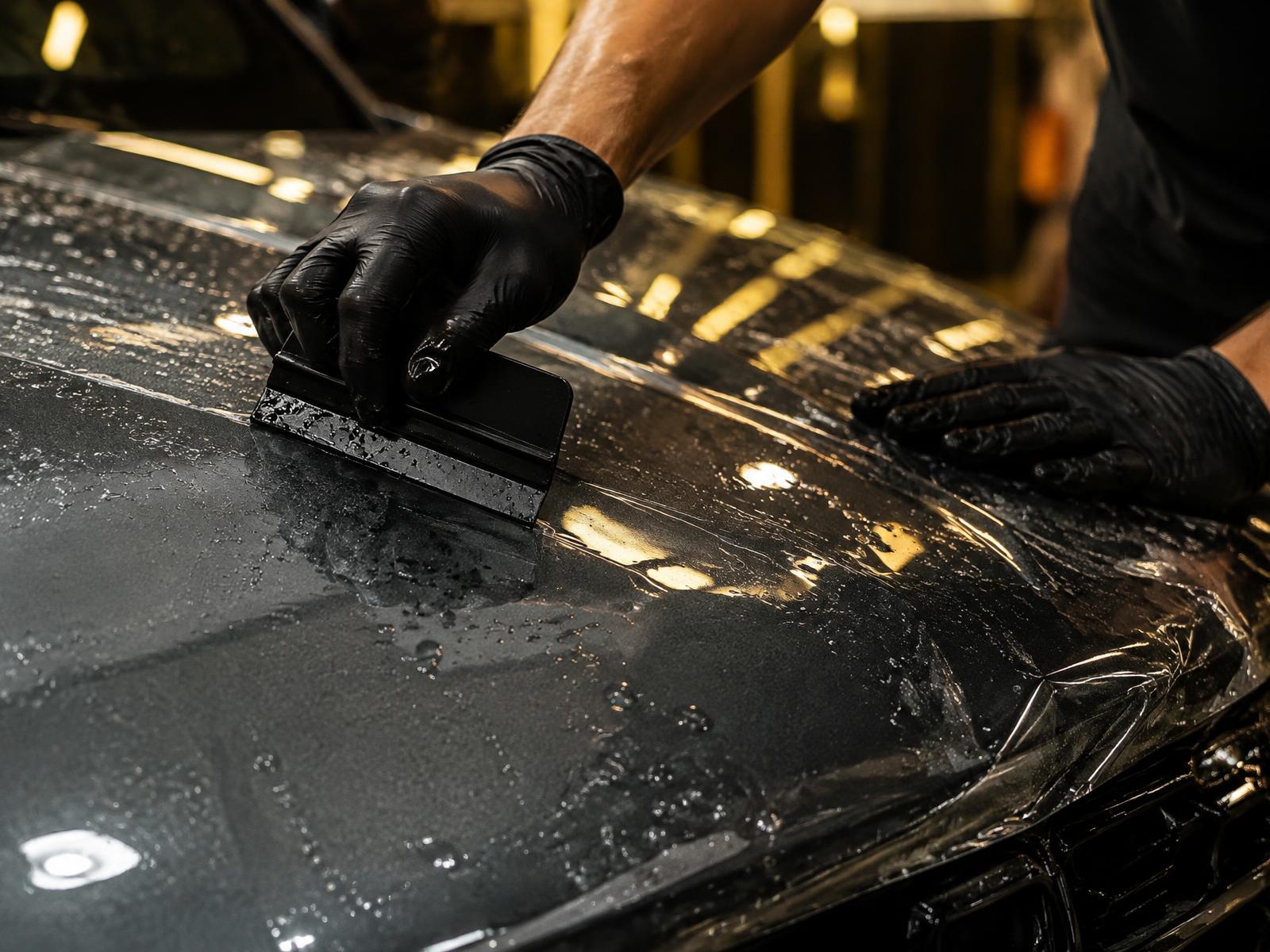 Installer applying paint protection film